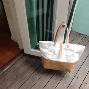 Tote Bag Large long strap : Tyvek and Kraft paper tote bag/market bag/shoulder bag/shopper bag/top handle bags/washable and eco friendly