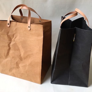 Sac à lunch minimaliste en papier kraft avec poignées/Sac à provisions/Sac commercial/Sacs à main/Sac lavable/Sac écologique