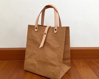 BelltaStudio | Washable Kraft Paper Minimal LUNCH BAG with Closure BROWN Color Eco-Friendly Handbags Design