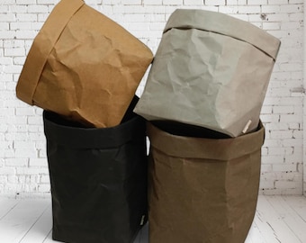 Cesta de almacenamiento de papel kraft: bolsa ecológica para cocina, lavandería y papelería.