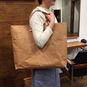 Tote Bag Grand: borsa tote marrone in Tyvek e carta Kraft/borsa da mercato/borsa a tracolla/borsa shopper/borse con manico superiore/lavabile ed ecologica