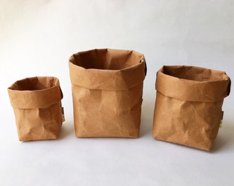 Storage Christmas Set : Kraft Paper Storage /  Eco Bag / Paper Bag / Paper Basket / Stationary / Washable Paper Bag