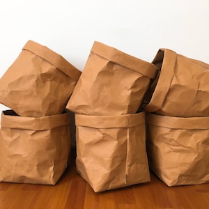 Cesto portaoggetti n. 10: Cestini portaoggetti in carta kraft lavabili, contenitori ecologici per l'organizzazione della casa, fatti a mano / Borsa per il bucato