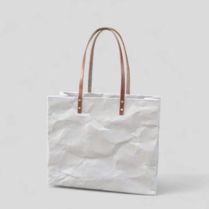 Borsa a tracolla in carta kraft lavabile, 12 x 14,25 x 6 pollici, grigia ed ecologica