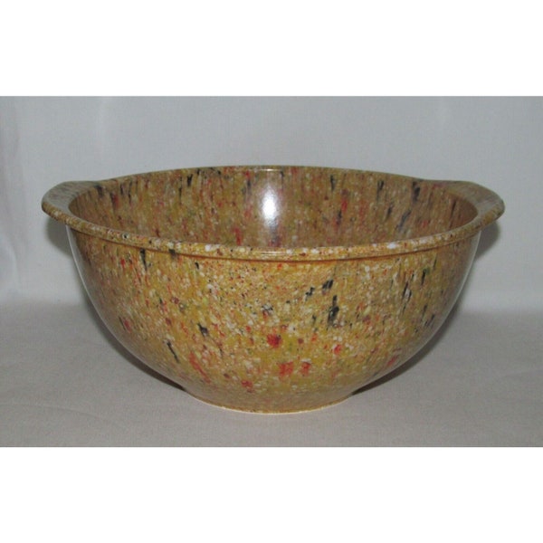 Vintage MELAMINE Confetti Medium Deep Two-Handled Tan Mixing Bowl