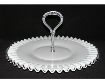 Fenton Art Glass SILVER CREST Large Center Handled Sandwich Server