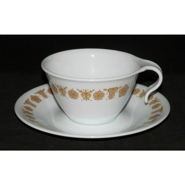 Corning Ware "Corelle" BUTTERFLY GOLD Cup and Saucer Set (Hook Handle)