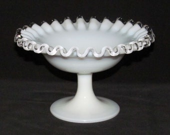 Fenton Art Glass SILVER CREST No.680/7229 Footed Crimped Open Jelly Dish