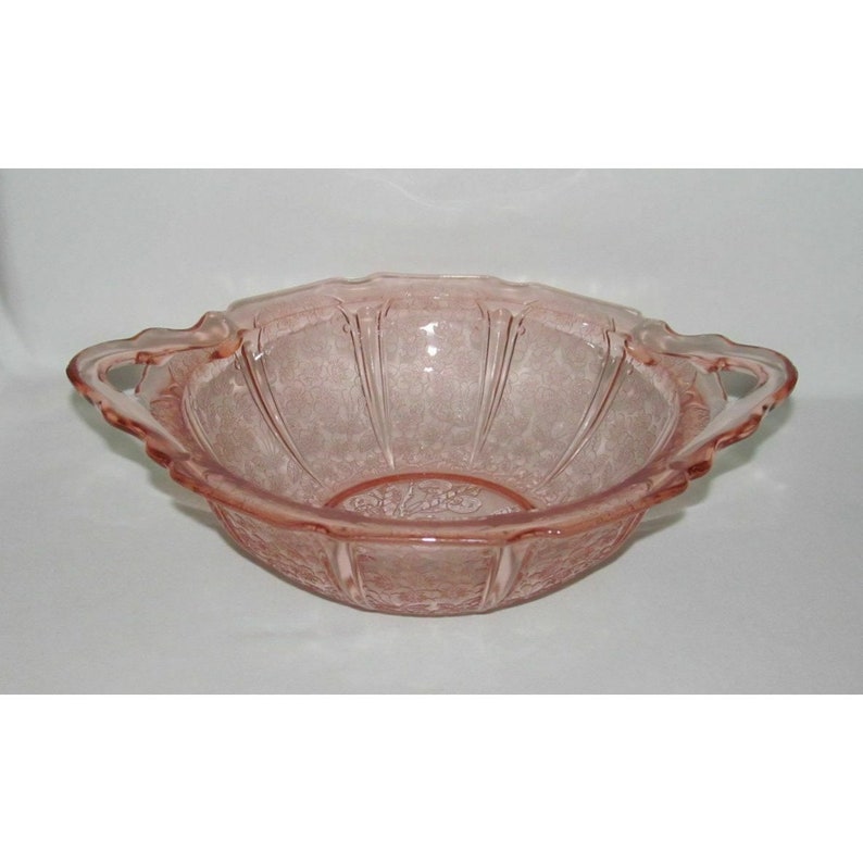 Jeannette Glass CHERRY BLOSSOM Pink 2-Handled Round Vegetable image 1