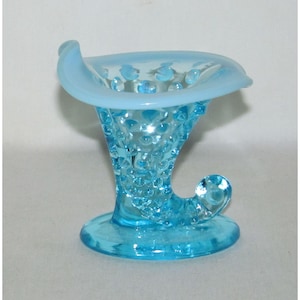 Fenton Art Glass HOBNAIL No.3971 Blue Opalescent Single Small Cornucopia Candle Holder