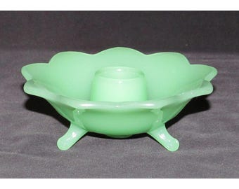 Fenton Art Glass PETAL JADE Green Single Footed Candle Holder