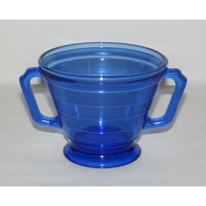 Hazel Atlas Glass MODERNTONE Cobalt Blue Footed Sugar Dish