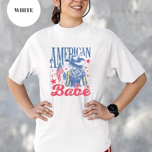 Comfort Colors® American Babe T-Shirt, Retro Cowgirl 4th of July Tee with USA Flag, Western Summer Style, Patriotic Women&#39;s Graphic Shirt