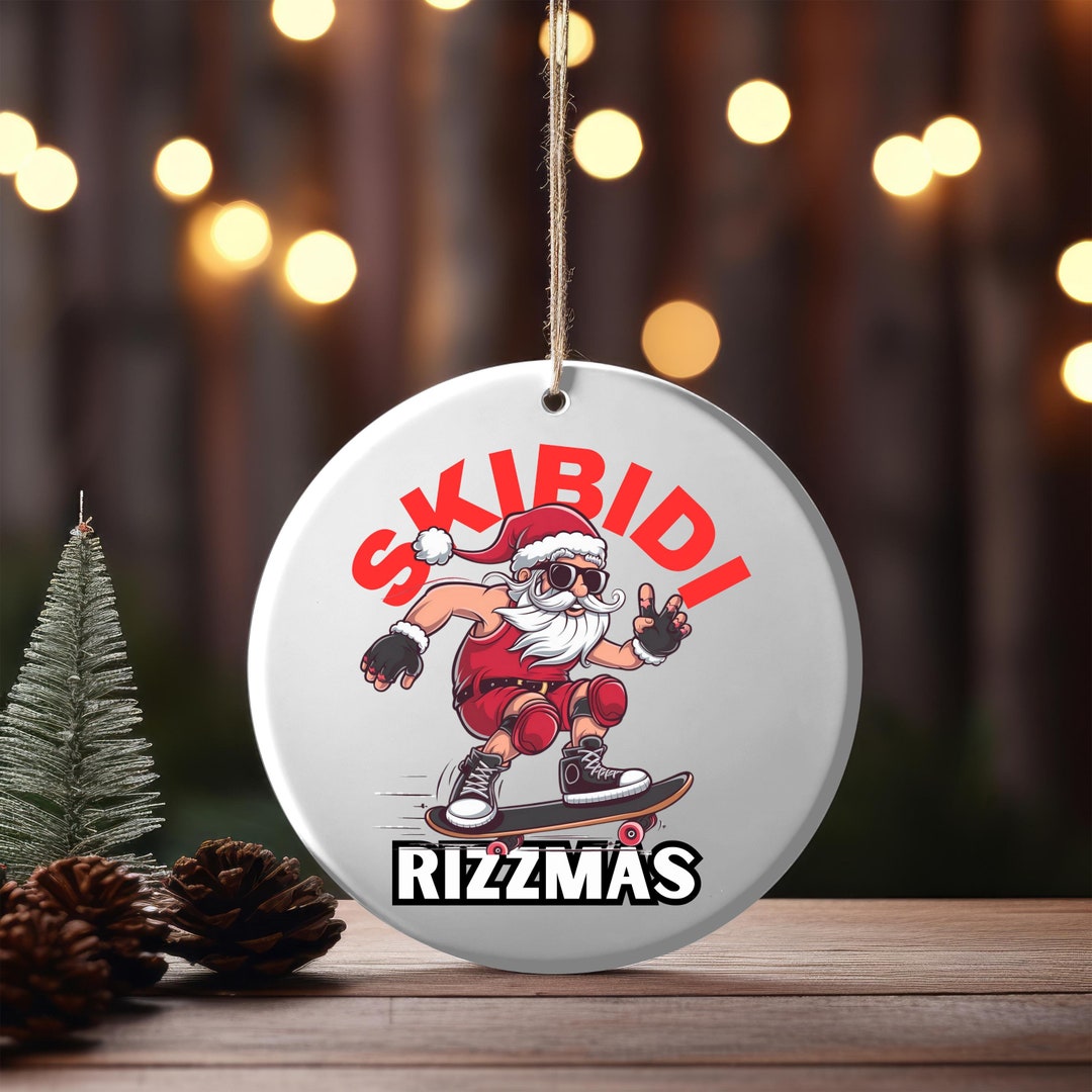 Skibidi Rizzmas Teenage Meme Christmas Ornament - White Ceramic Red and ...