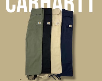 Spodnie cargo w stylu vintage Carhartt z szerokimi nogawkami - Wielokieszeniowe spodnie robocze z prostymi nogawkami w amerykańskim stylu cargo