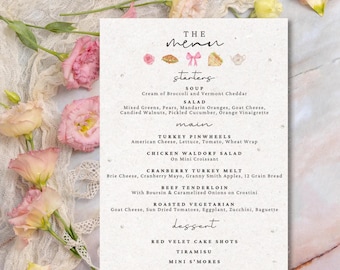 Editable Tea Party Menu Printable Template, Colorful Feminine Menu, Bridal Shower and Wedding Menu