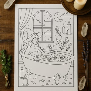 Mystical Coloring Pages | Printable Fantasy witch Art | Magical A4 Coloring Sheet for Adults and teens | Enchanted Creatures PDF
