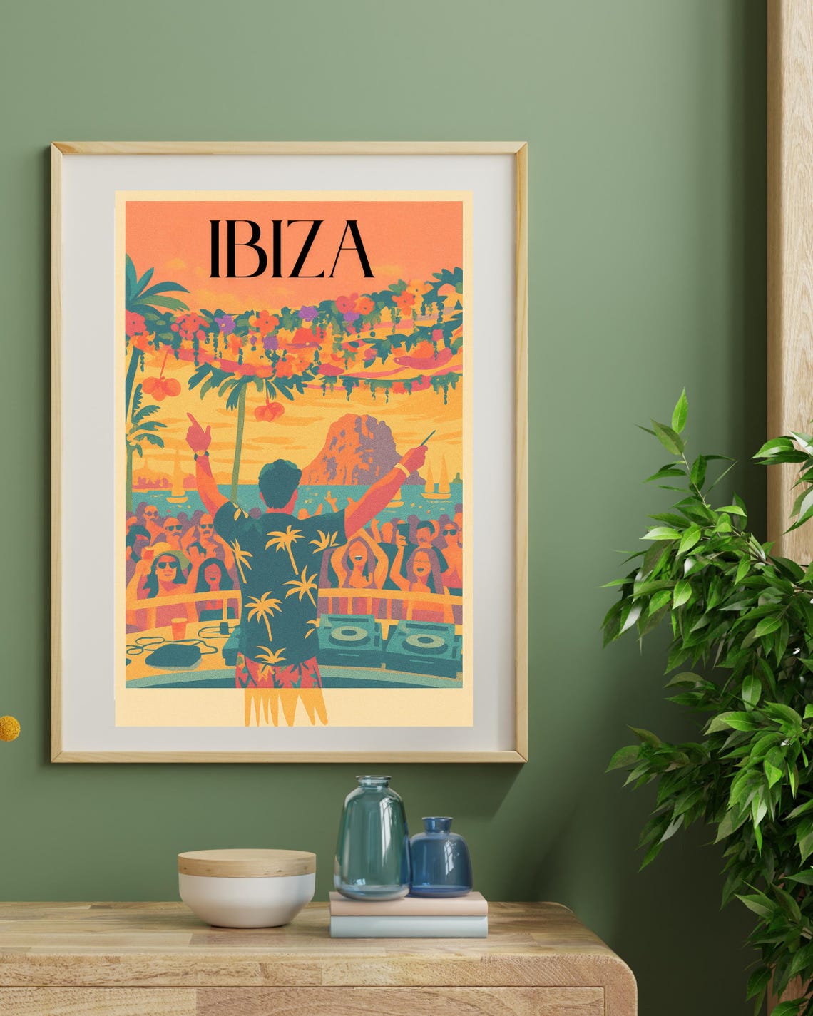 Retro Ibiza Travel Poster: Sunset Beach Party Scene (digital Download ...