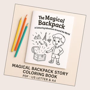 Livro de colorir com a história da mochila mágica – A aventura do Milo pelo mundo | Carta EUA e A4 | Páginas de desenho para imprimir para crianças - Download em PDF para impressão