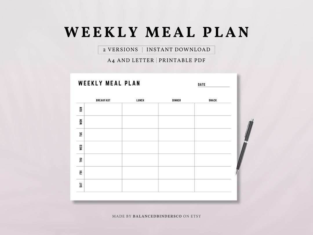 Weekly Meal Planner Printable PDF | Meal Prep Organizer Journal Insert ...