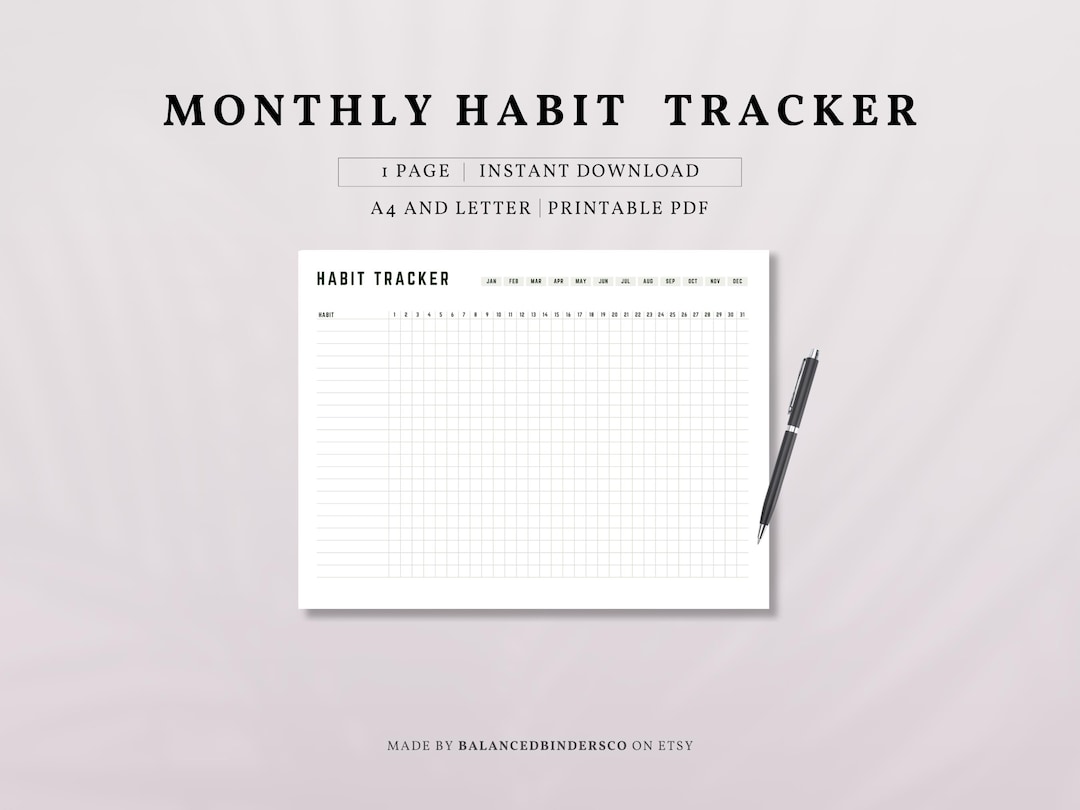 Monthly Habit Tracker Printable PDF | Simple Productivity Tracking ...