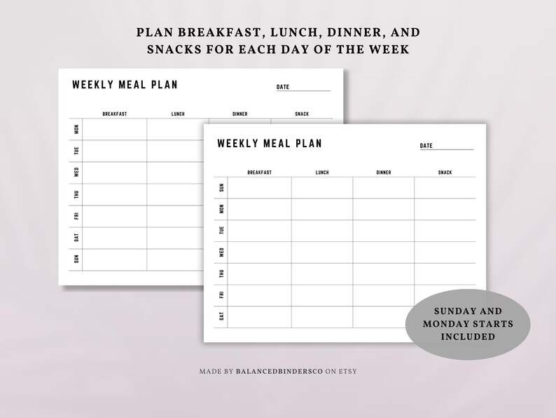 Weekly Meal Planner Printable PDF | Meal Prep Organizer Journal Insert ...