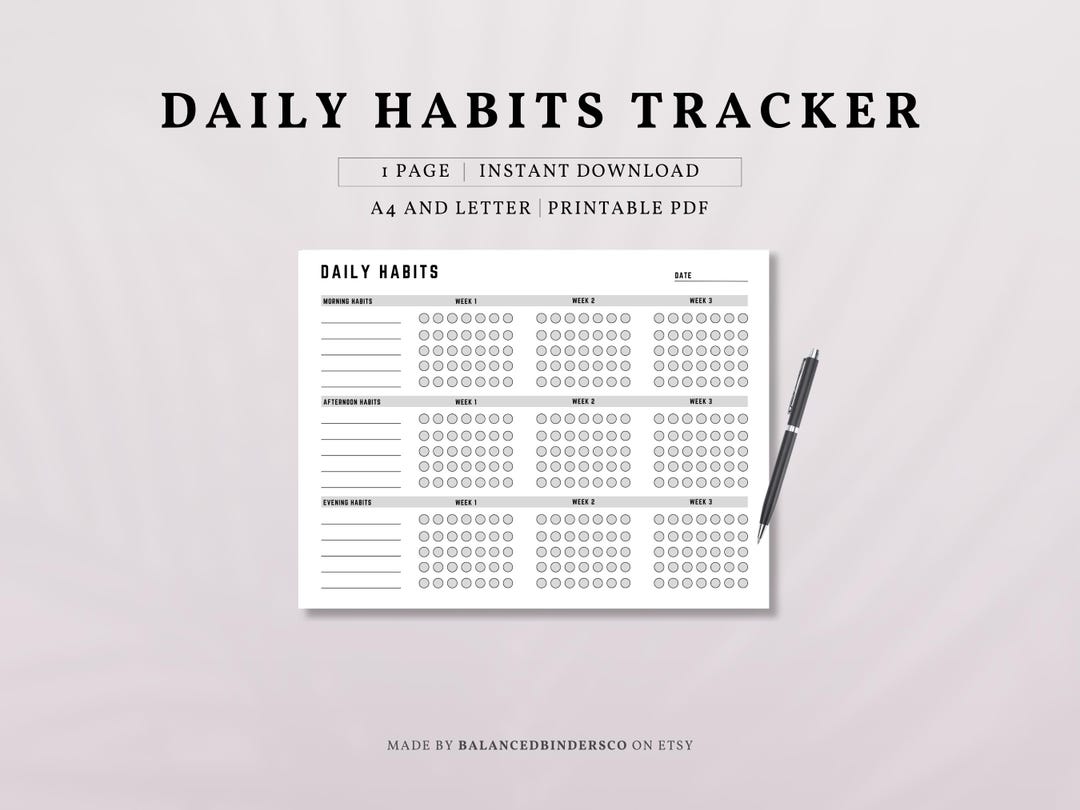 Daily Habit Tracker Printable PDF | Simple Productivity Tracking ...