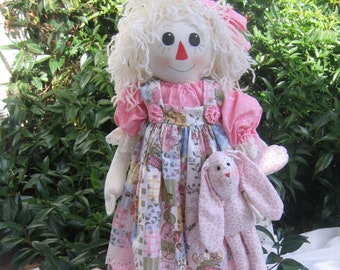 e - Pattern  - Cloth doll Pattern - Bella and her Bunny -a  classic rag doll and little bunny