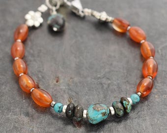 Carnelian & Turquoise Gemstone Bracelet