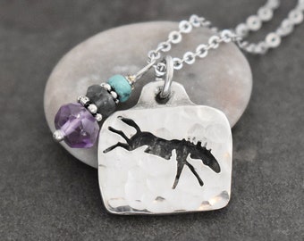 Horse Necklace, Turquoise, Aquamarine, Amethyst