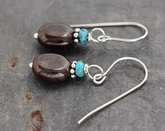 Garnet Earrings, Turquoise, Gemstone Earrings