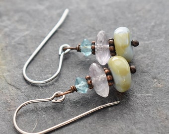 Apatite, Amethyst and Bumble Bee Opal Earrings