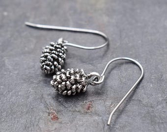 Pine Cone Earrings, Silver Pine Cone Earrings, Gifts for Outdoor Lovers