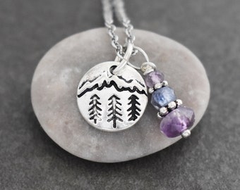 Mountain Necklace, Mountain Pendant, Purple Amethyst, Gift for her