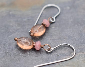 Pink Jade and Peach Quartz Earrings