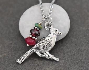 Red Cardinal Necklace, Turquoise, Garnet, Ruby Gemstones