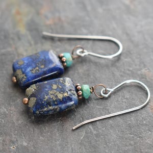 Turquoise and Lapis Earrings, Gemstone Earrings
