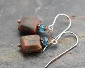 Blue Topaz, Red Creek Jasper Gemstone Earrings
