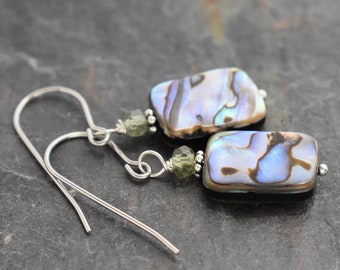 Green Apatite and Abalone Shell Earrings