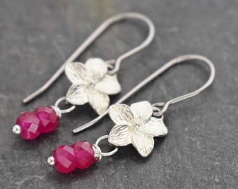 Gemstone Orchid Earrings, Danity Dangle Ruby Earrings