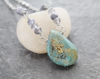 Iolite, Turquoise Drop Necklace