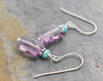 Turquoise and Amethyst Earrings, Gemstone Earrings