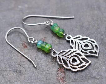 Peacock Feather Opal Earrings
