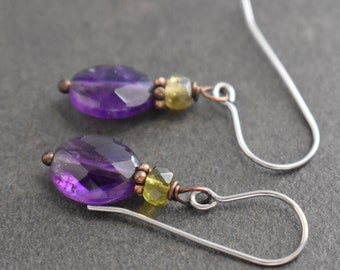 Amethyst Earrings, Green Tourmaline, Gemstone Earrings