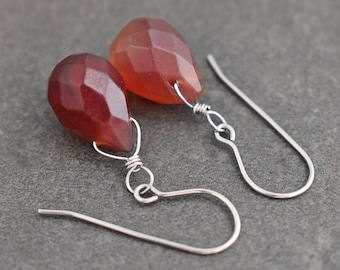 Cranberry Jade Drop Earrings, Gemstone Earrings