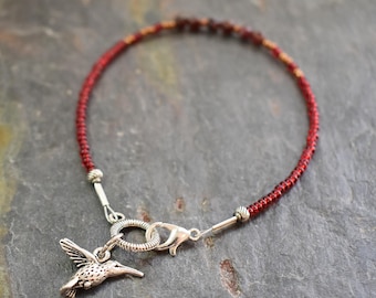 Hummingbird Bracelet, Seed Bead Gemstone Bracelet, Bird Lover Gift, Hummingbird Gift,