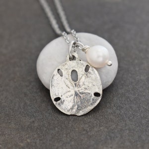 Sand Dollar Necklace, Beach Necklace, Pearl Necklace