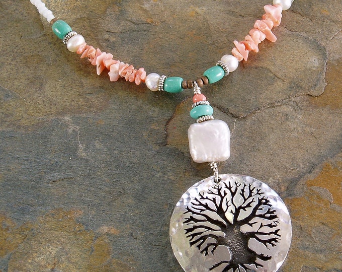 Gemstone and Oak Tree Necklace Etsy