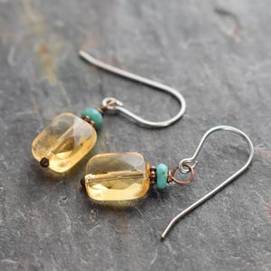 Turquoise and Citrine Gemstone Earrings, November Birthstone