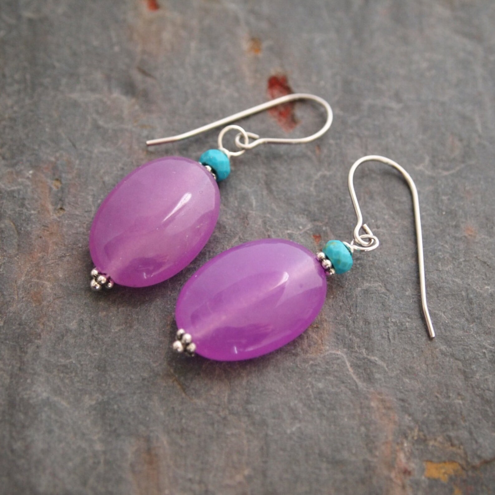 Purple Jade Earrings Turquoise Purple Gemstone Earrings Etsy